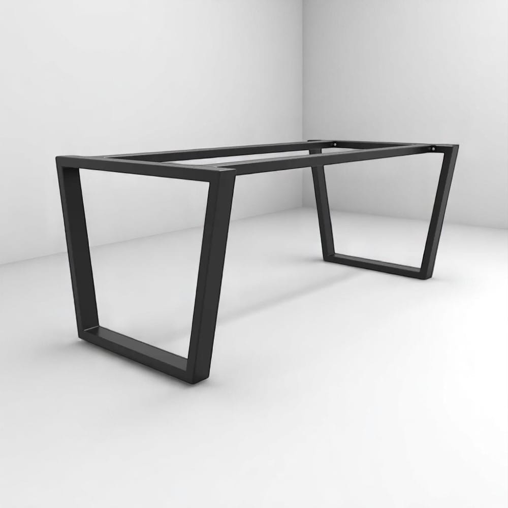 Gambe in ferro per tavoli – struttura trapezoidale con doppia barra vista frontale destra Decimus