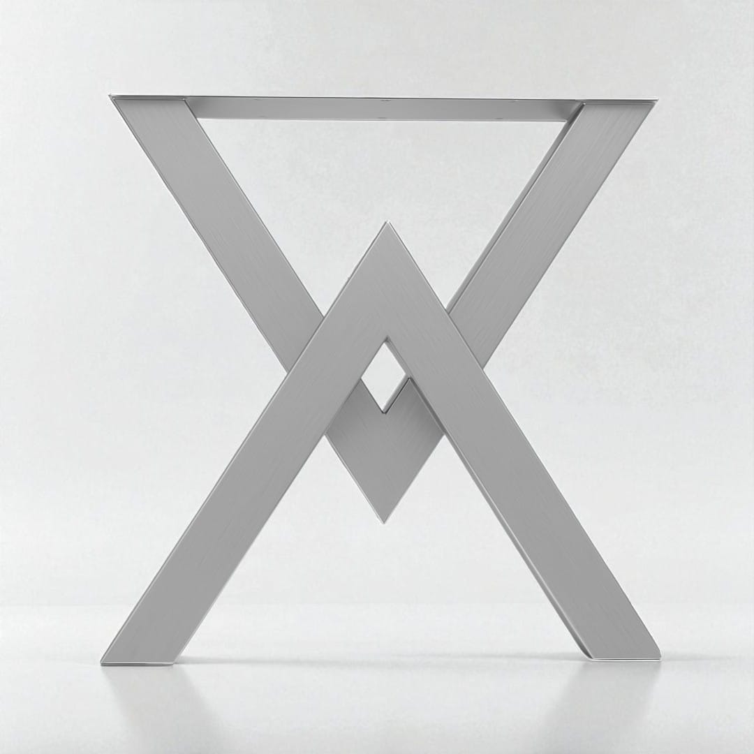 Gambe in ferro per tavoli Sentinella in finitura argento – vista frontale su sfondo bianco lucido, design artigianale Decimus