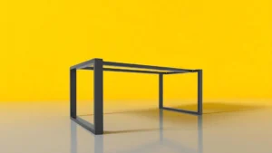 Struttura rettangolare in ferro con doppia barra – Gambe in ferro per tavoli Decimus su sfondo giallo, design artigianale e moderno