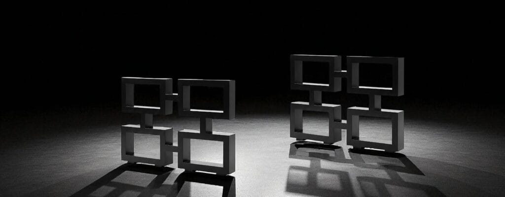 Design Aeterna – gamba in ferro per tavolo moderna su sfondo nero con riflessi