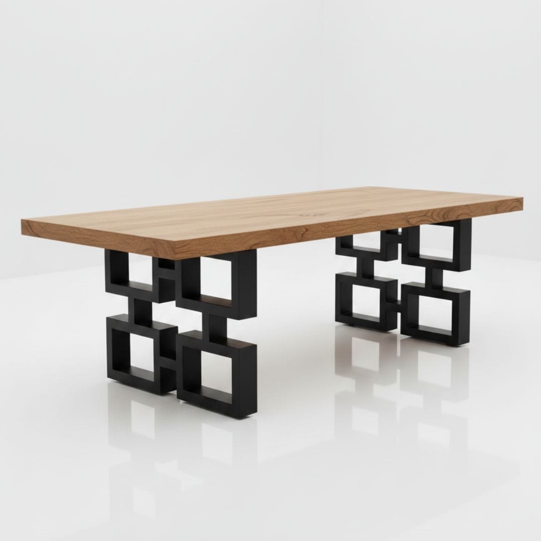 Tavolo in legno massello con gambe in ferro Aeterna nero opaco