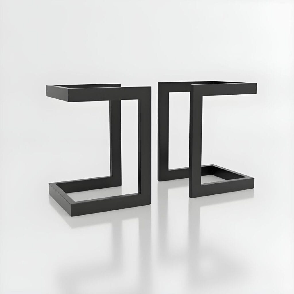 Gambe in ferro per tavoli modello Praxus di Decimus in finitura nero opaco – design ad angolo moderno realizzato a mano in Italia