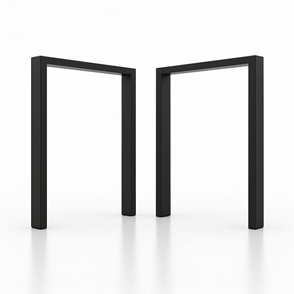 Gambe in ferro ad U rovesciata in finitura nero opaco.