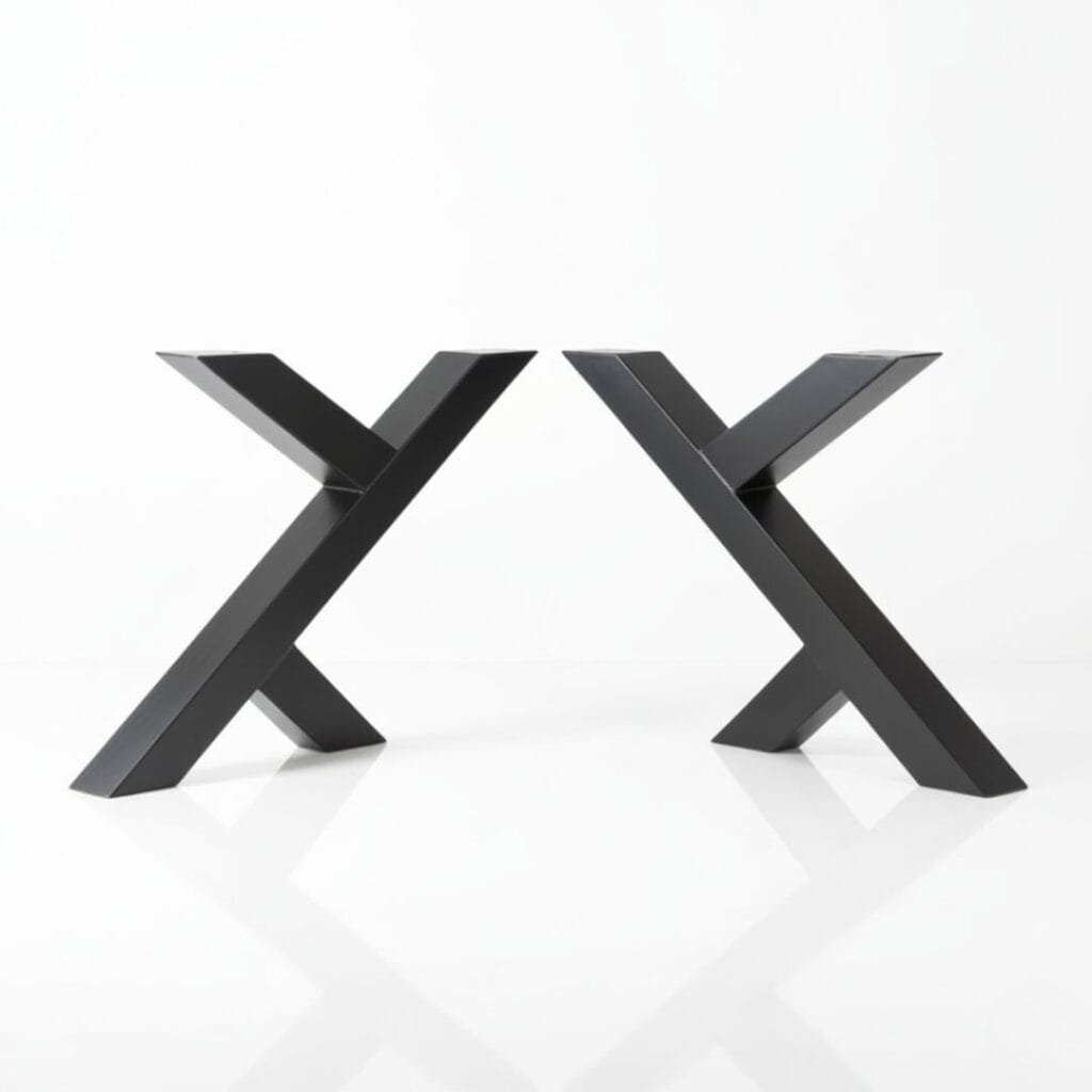 Gambe Ramus in ferro dal design a ramo, coppia in vista frontale su fondo bianco.